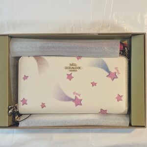 Coach White Wallet with Pink Star Design